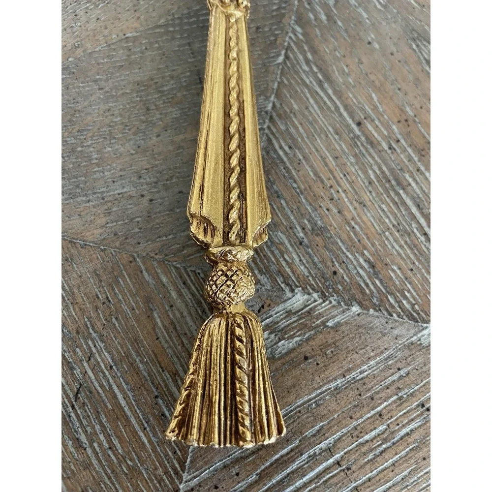Vtg Matson Stylebuilt Hand Held Mirror Gold Tone Rose and Rope Tassel Design
